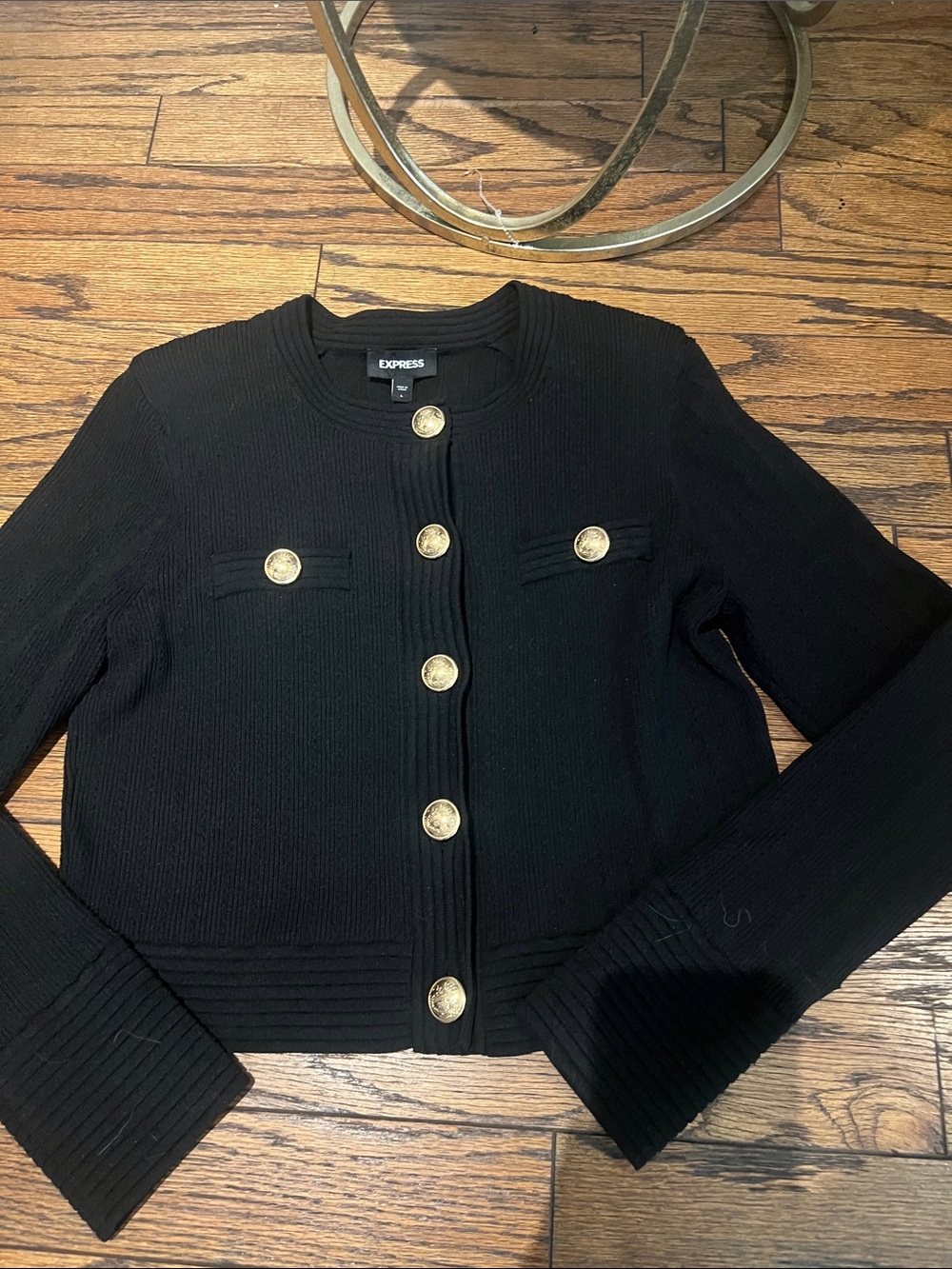 Express Black Ribbed Jacket with Gold Buttons